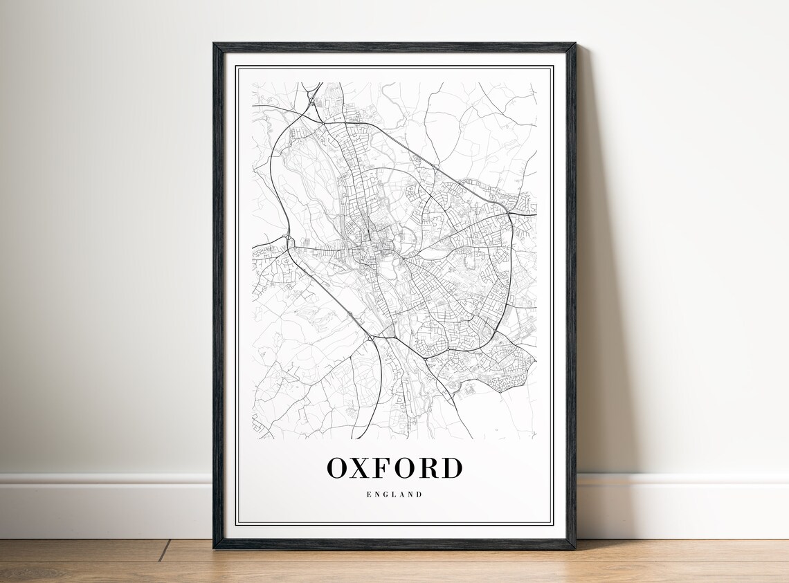Oxford England Minimalist Line Art City Map Black White Wall Art - Image 5