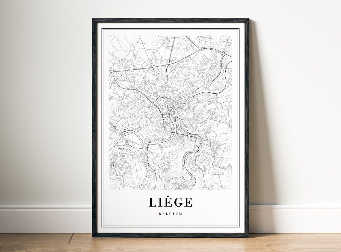Liege Belgium Minimalist Black and White City Street Map Poster - Image 5