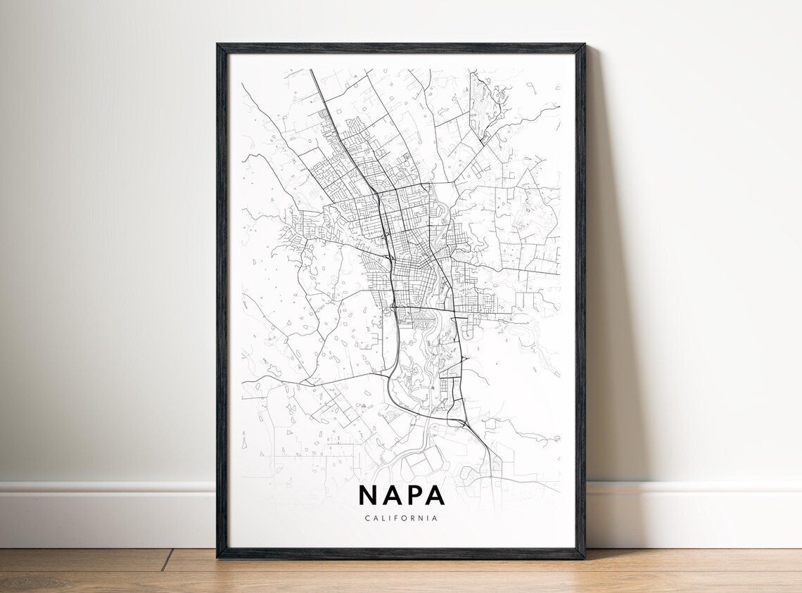 Napa Ca Map Poster Black And White Minimalistic Modern Print