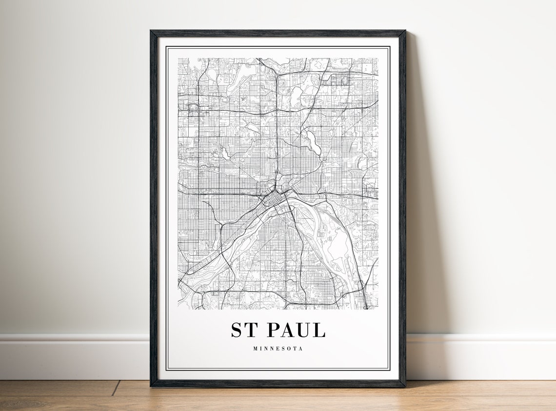 Saint Paul Minnesota Black and White City Street Map River Poster - Image 5