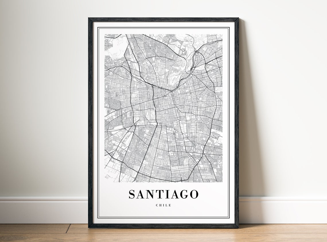 Santiago Chile Black and White City Map Modern Minimalist Wall Art - Image 5