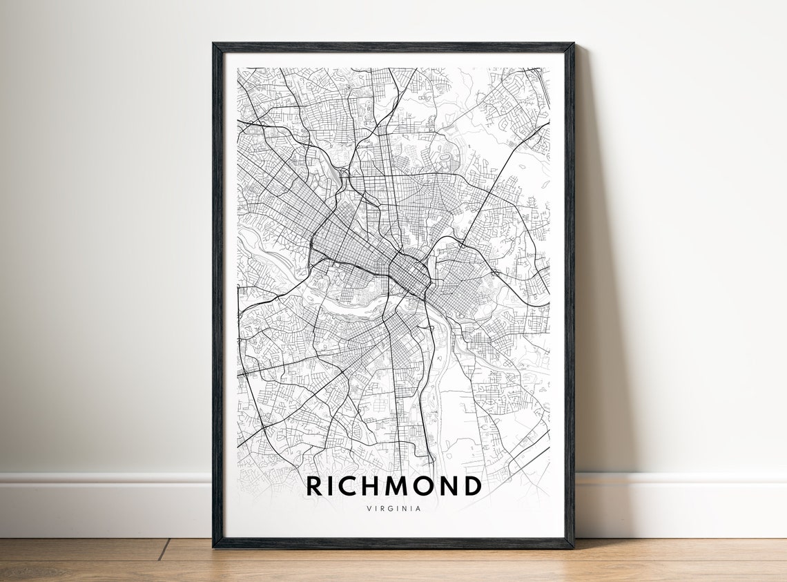 Richmond Virginia Black and White City Map Minimalist Wall Art - Image 5