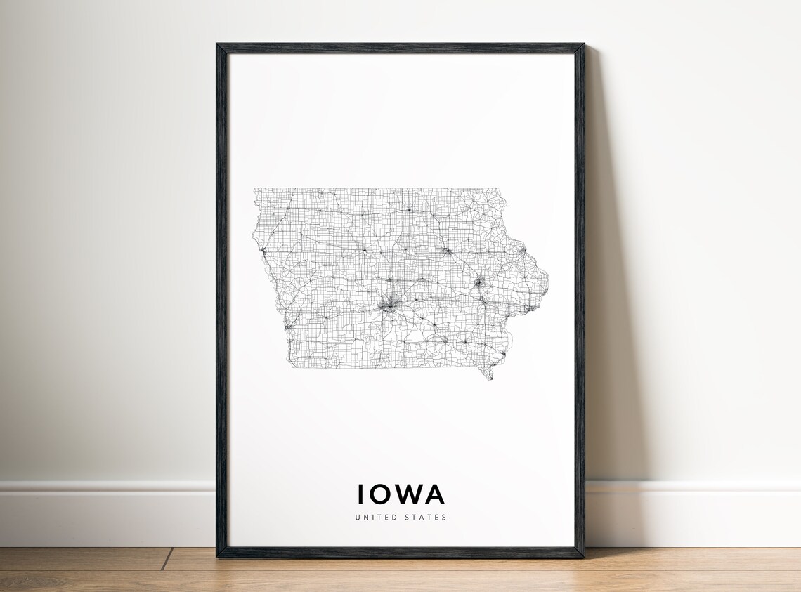 Iowa State Map Poster, Black And White Sketch Map - Image 5