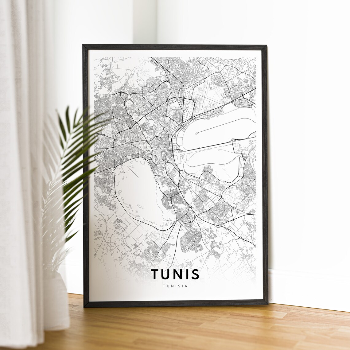 Tunis Tunisia Black And White Detailed City Street Map Poster - Image 2