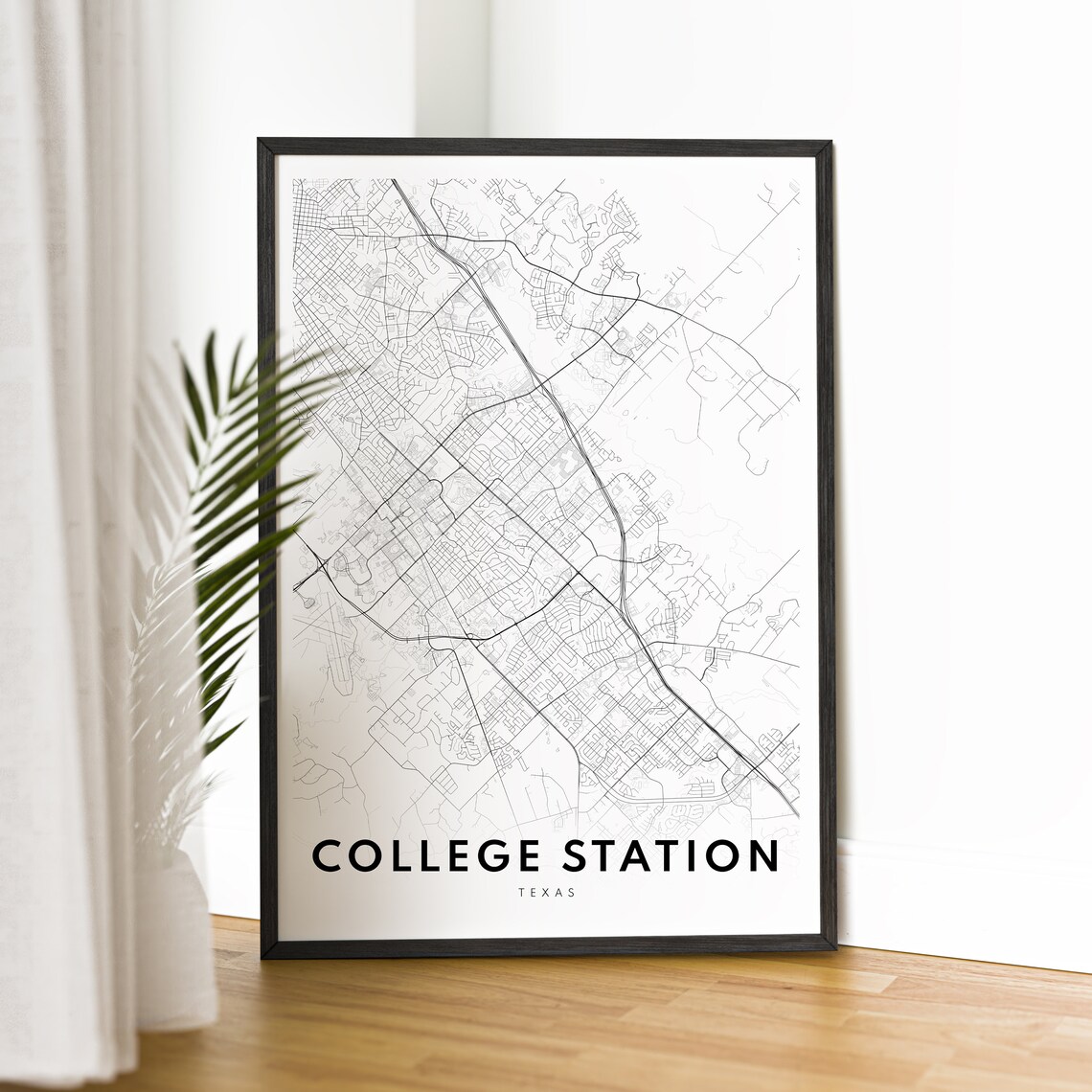 College Station Texas Black and White City Street Map Aggie Poster