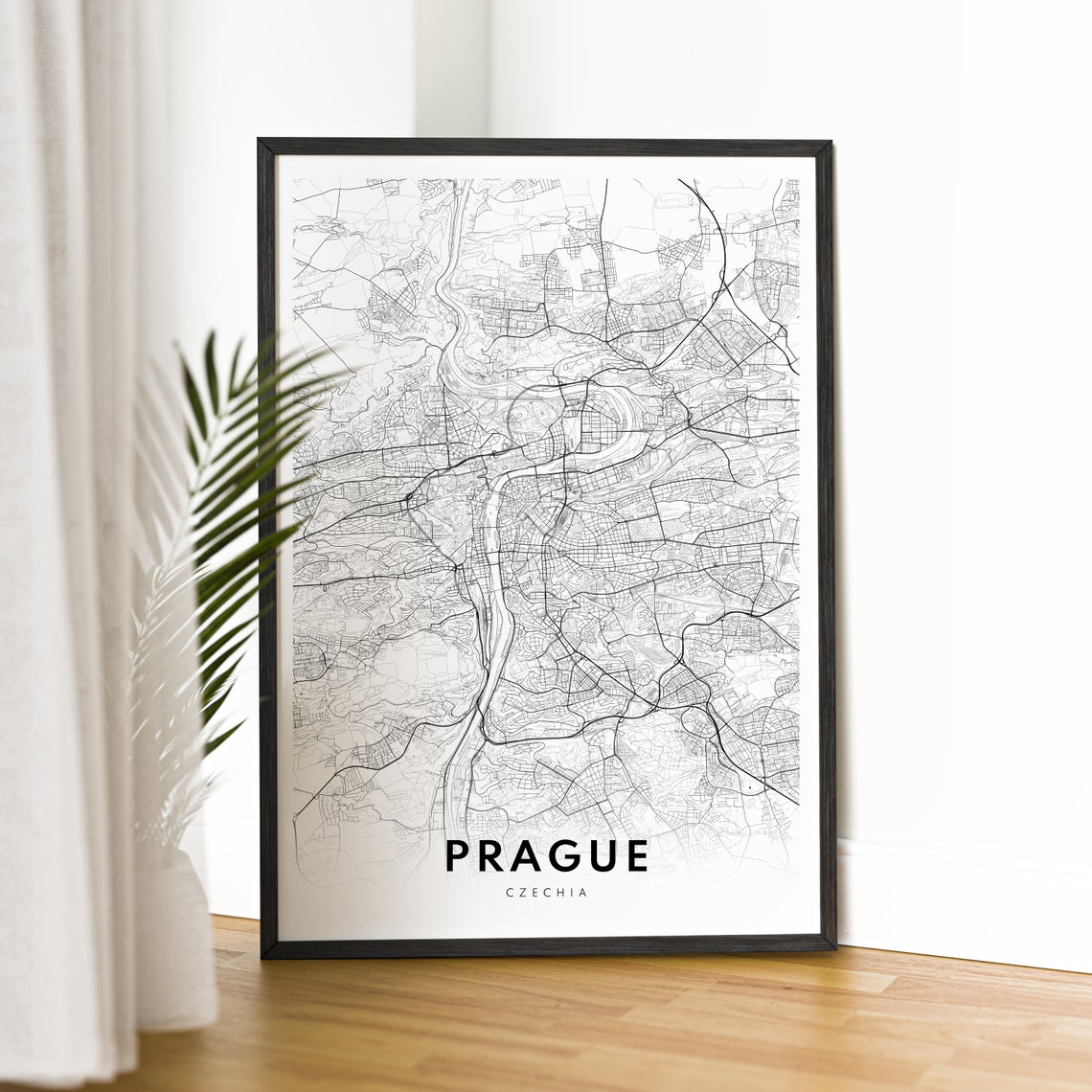 Prague Black and White Map Art Print