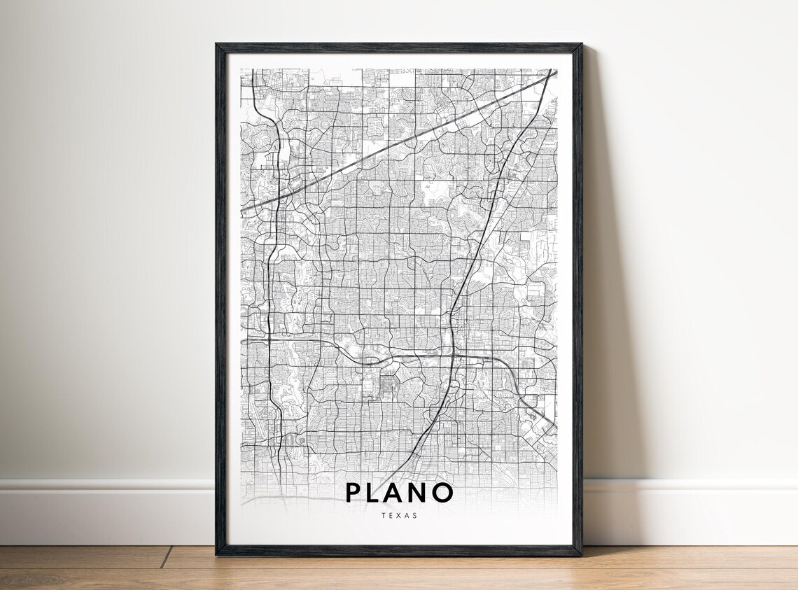 Plano Tx Map Print Texas Poster City Black And White Wall Art