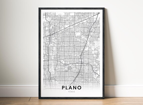 Plano Tx Map Print Texas Poster City Black And White Wall Art