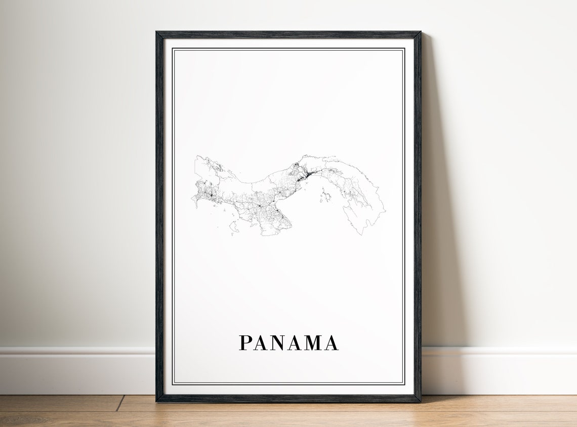 Panama Country Road Map Minimalist Line Art Black And White Wall Art