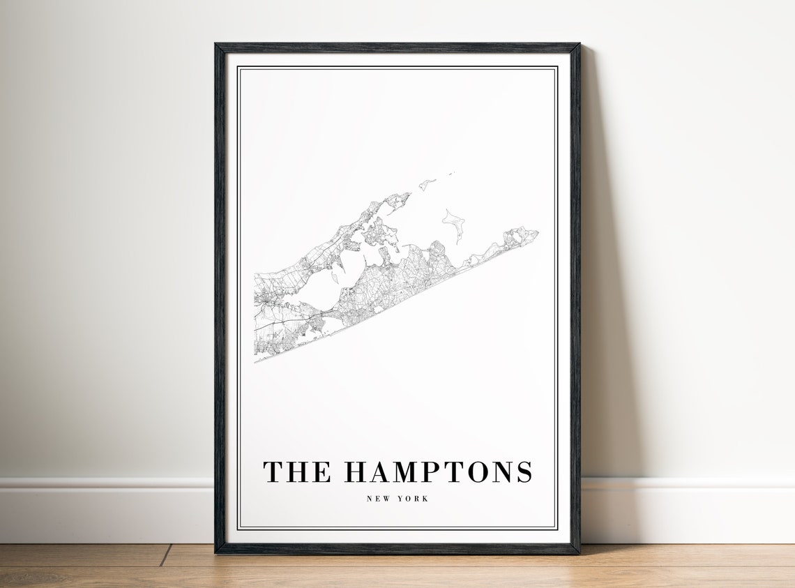 Minimalist The Hamptons New York Black and White Map Art Poster