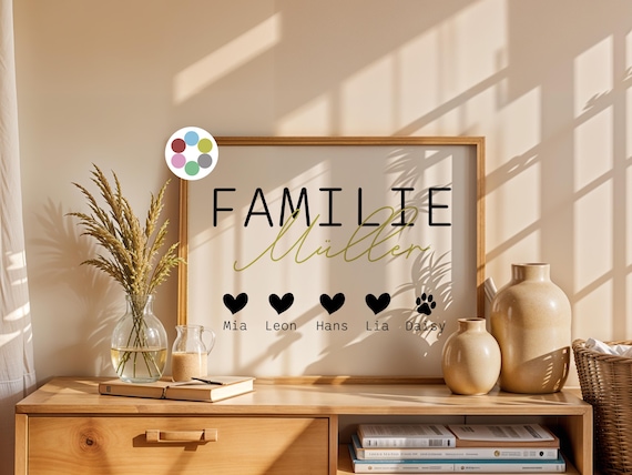 Personalized Family Name Hearts Custom Minimalist Gift Poster