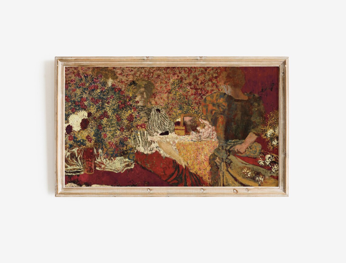 Red Garden Impressionist Floral Women Antique Painting Poster - Image 2