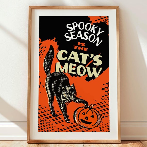 Retro Halloween Spooky Cat Poster, Kitchen Wall Art