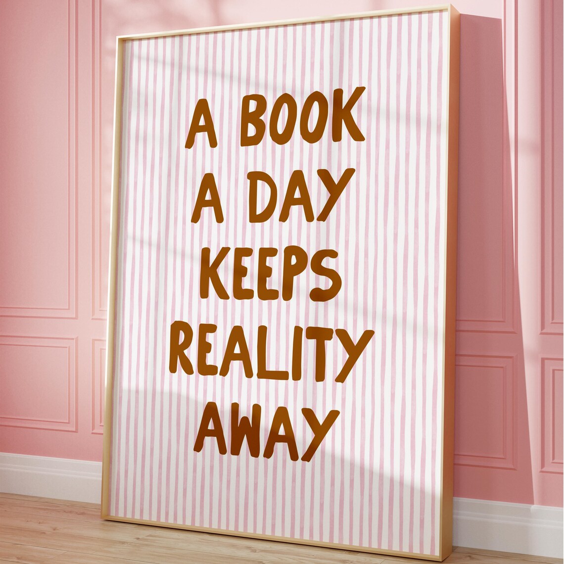 A Book a Day Keeps Reality Away Quote Striped Reading Nook Poster - Image 3
