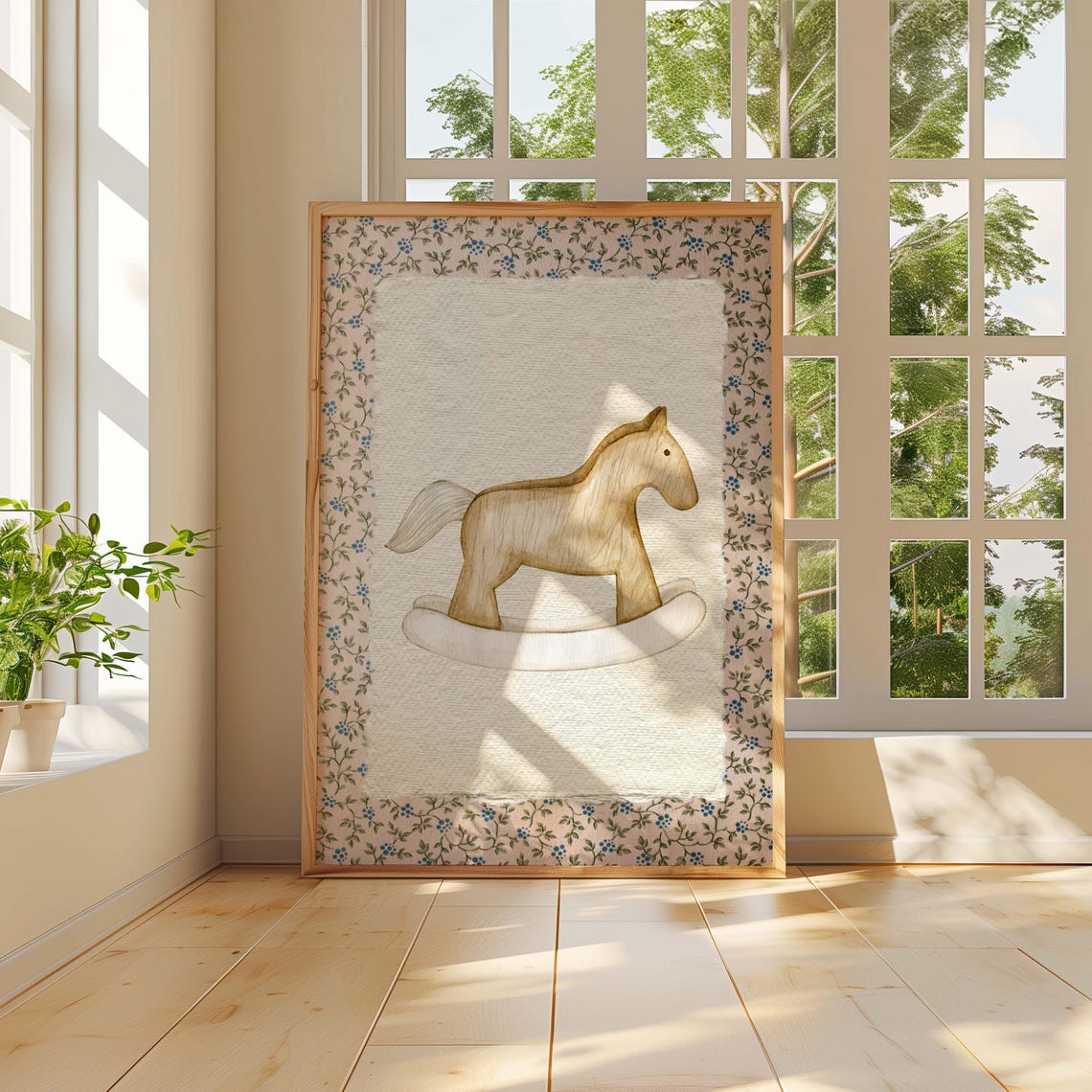 Vintage Rocking Horse Art Print, Nursery Decor - Image 3