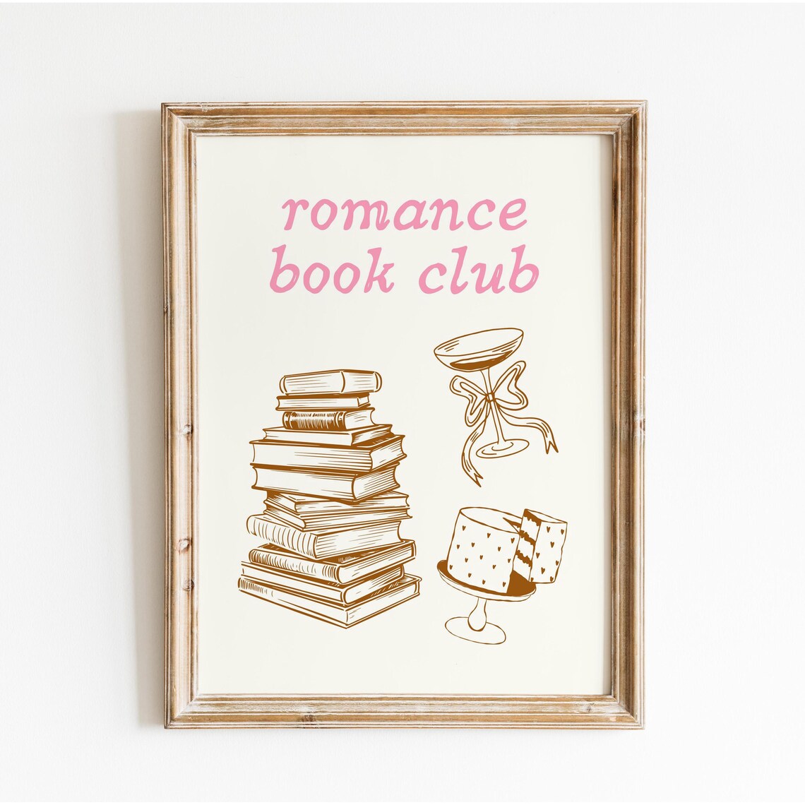 Romance Book Club Pink Script Cocktail Glass Cake Book Art Poster - Image 3