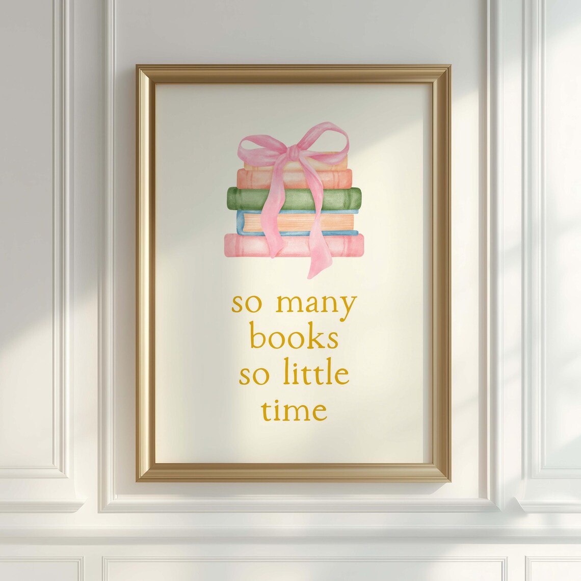 So Many Books So Little Time Watercolor Books Pink Bow Poster - Image 4