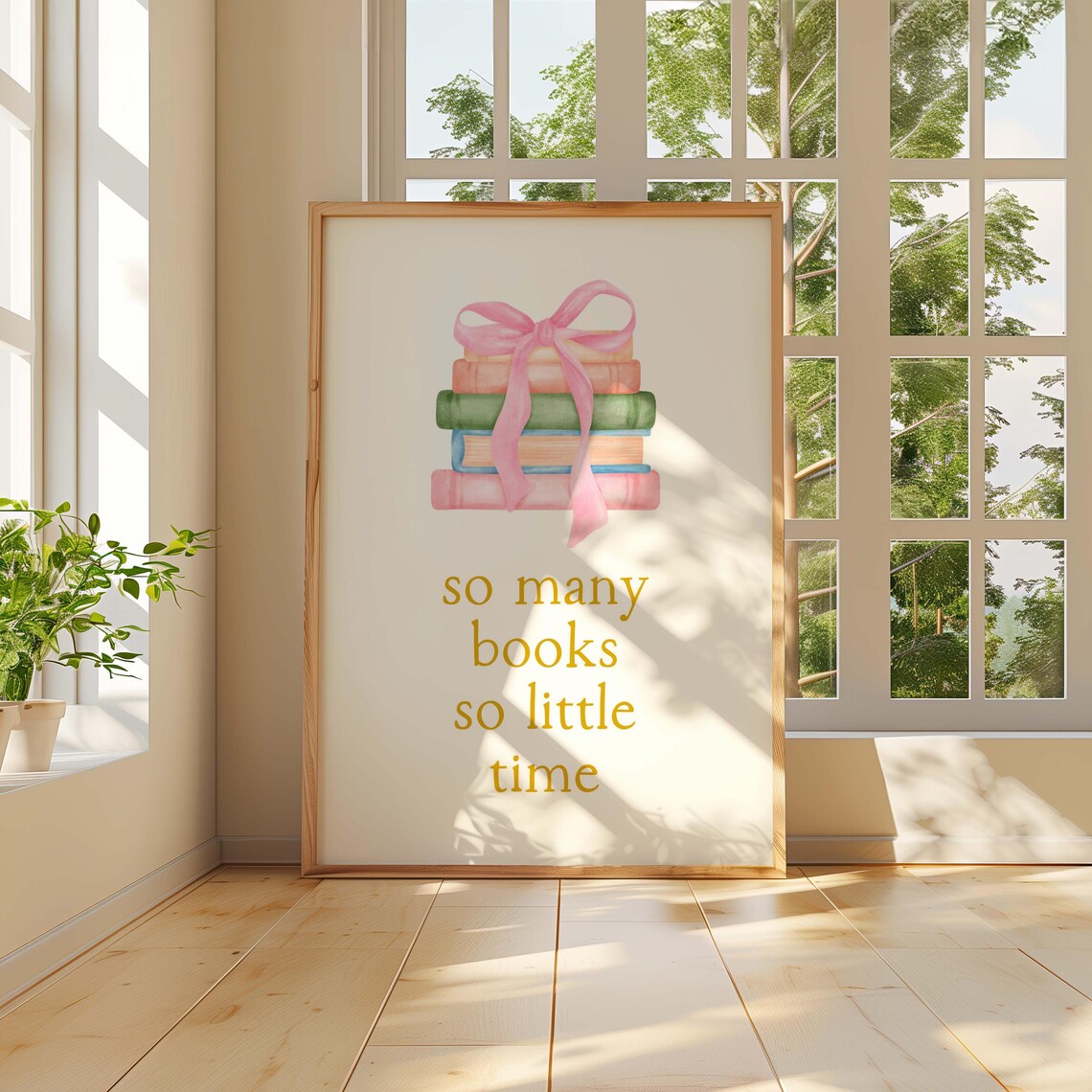 So Many Books So Little Time Watercolor Books Pink Bow Poster - Image 2