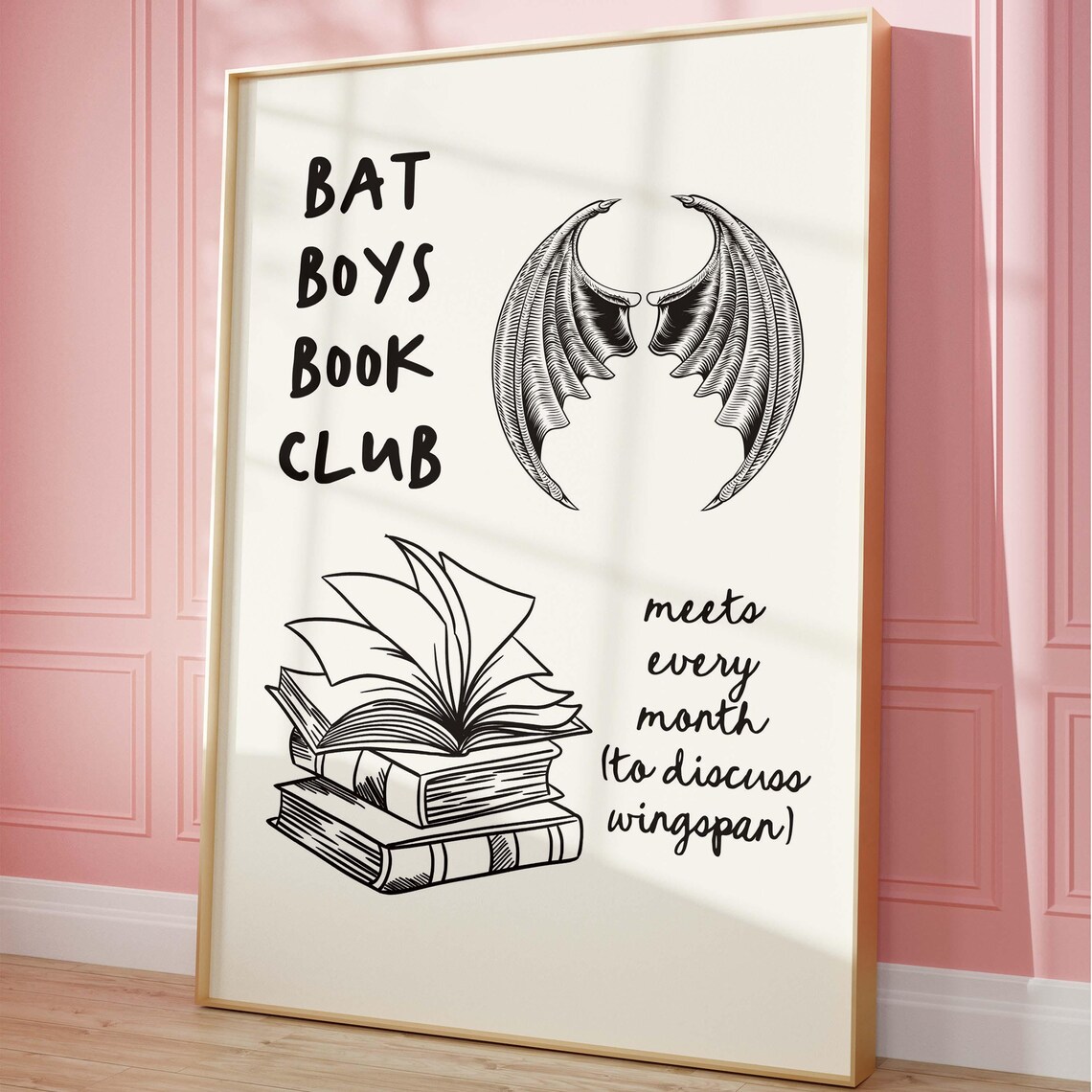 Bat Boys Book Club Monochrome Bat Wings Fantasy Reader Wall Art - Image 5