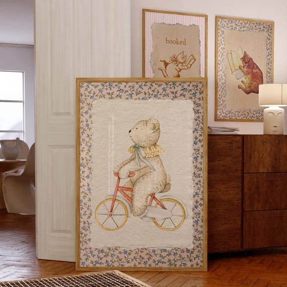 Vintage Bear Print, Cottagecore Nursery Art