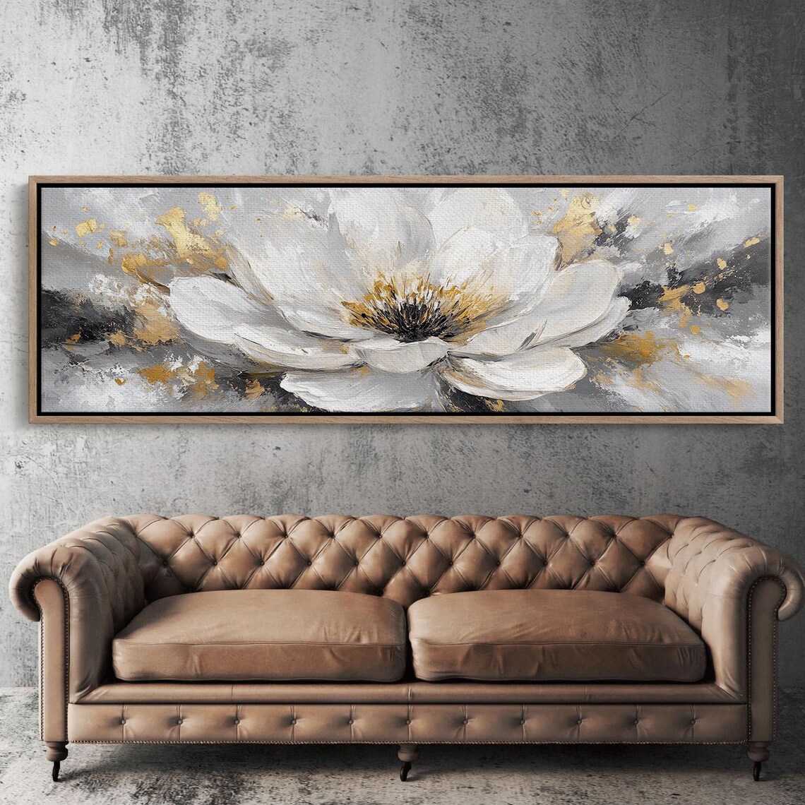 White Magnolia Gold Abstract Floral Gray Textured Modern Art Poster