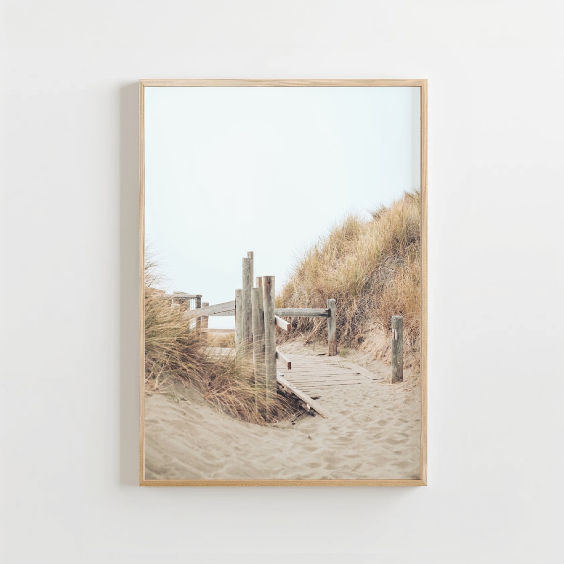 Neutral Coastal Grass Beach Landscape Art Print