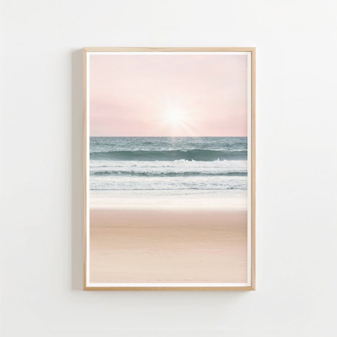 Blush Pink Pastel Beach Sunset Gentle Ocean Waves Photo Poster