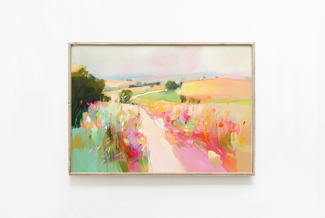 Abstract Colorful Landscape Art Print, Farm Scenery