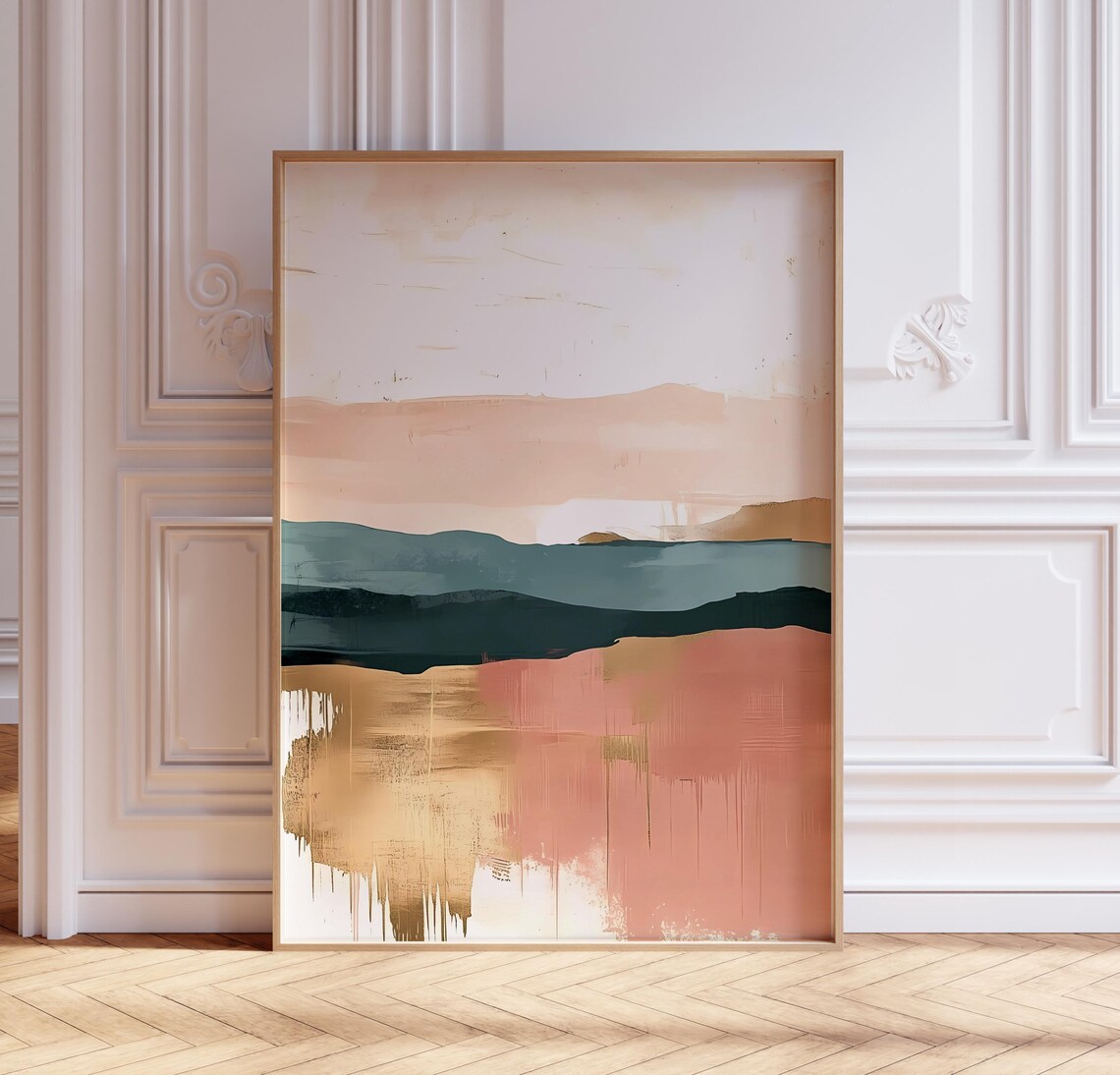 Pink Gold Abstract Landscape Art Print Modern Minimalist Decor