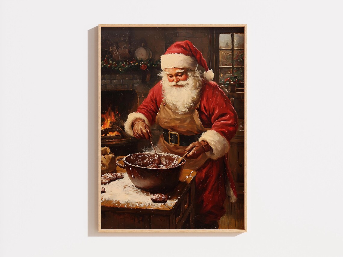 Vintage Santa Claus Baking Chocolate Cookies Art Print