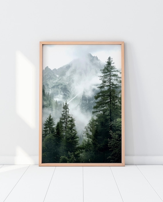 Forest Mountains Photography Print, Foggy Nature Landscape