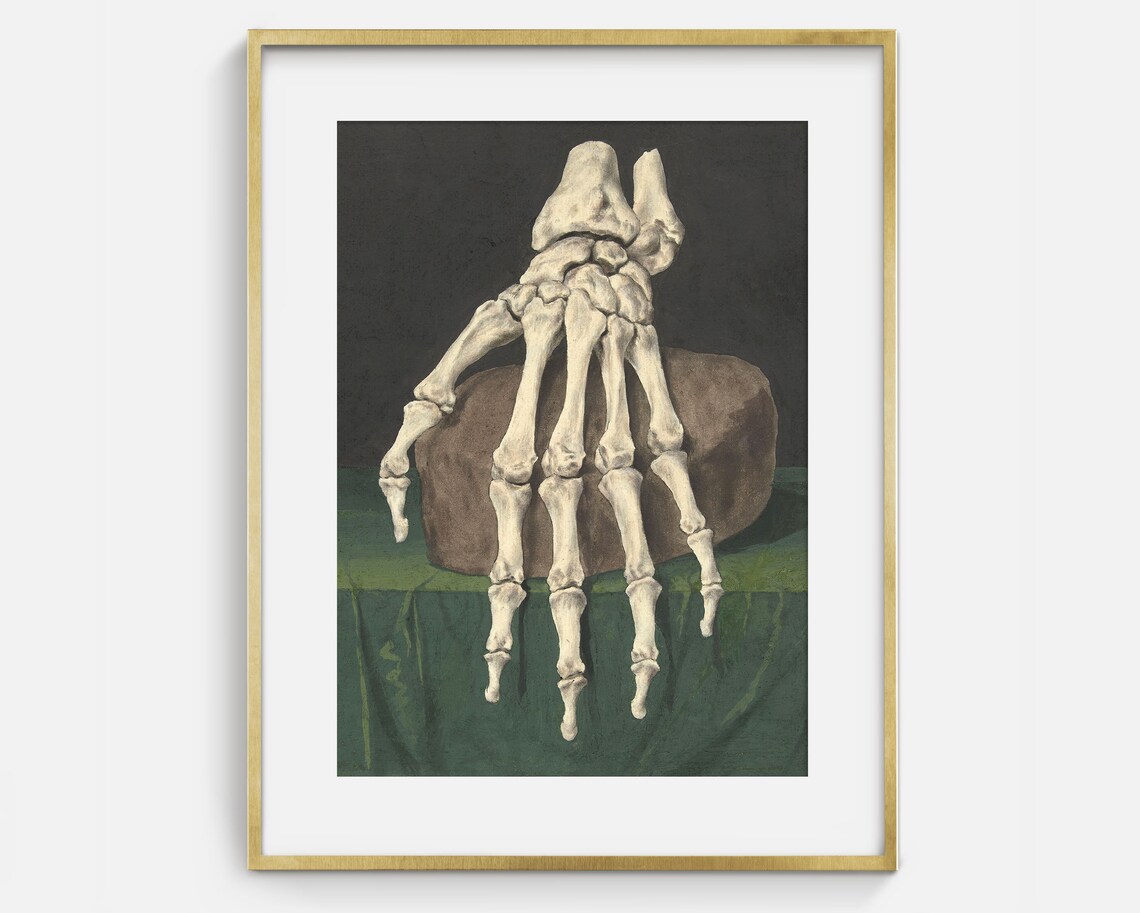 Vintage Anatomical Skeleton Hand Draped Over Stone Dark Gothic Art Poster - Image 2