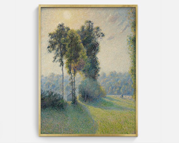 Vintage Landscape Art Vertical Painting Print Of Trees
