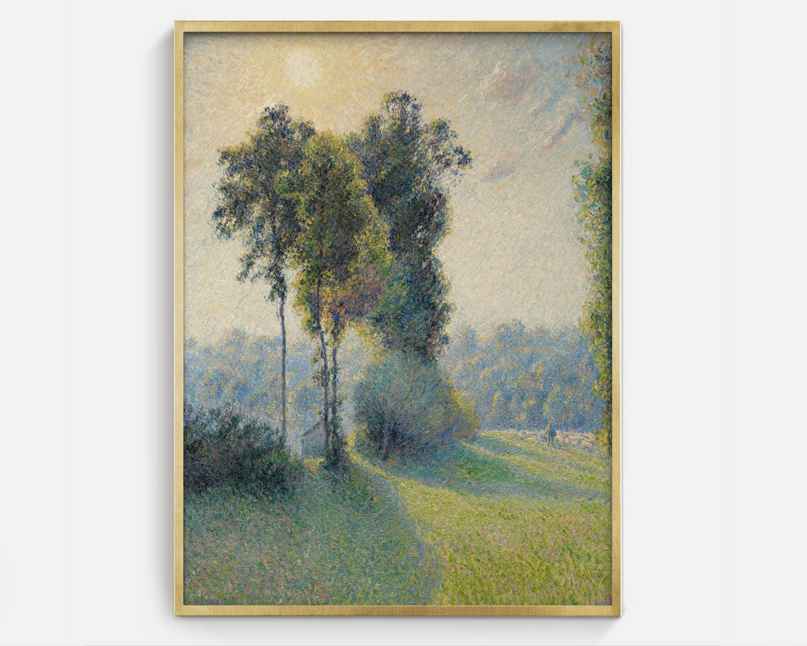 Vintage Landscape Art Vertical Painting Print Of Trees