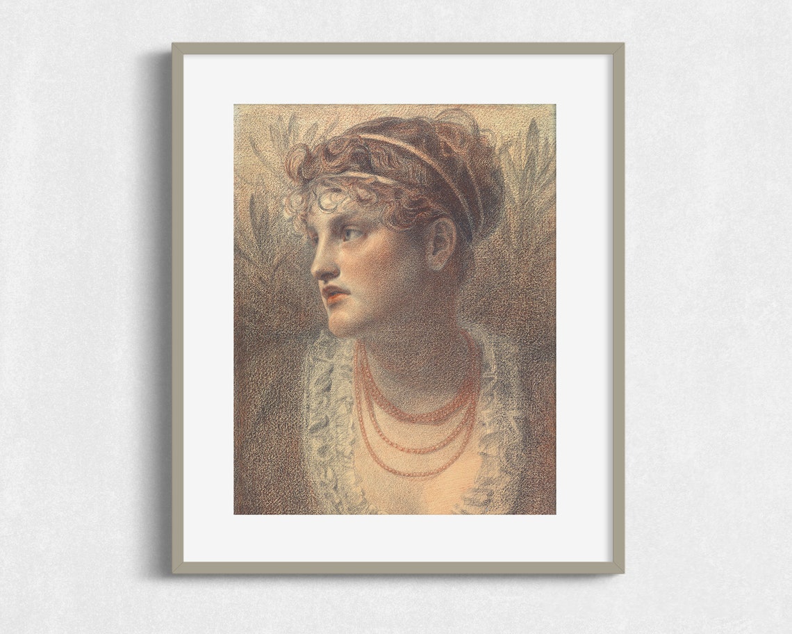 Victorian Woman Beaded Necklace Portrait Vintage Art Print Poster - Image 2