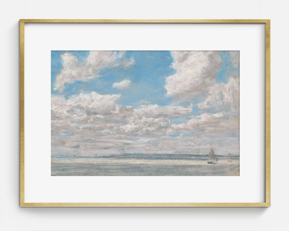 Billowing Clouds Sailboat Seascape Vintage Oil Painting Art Print - Image 2