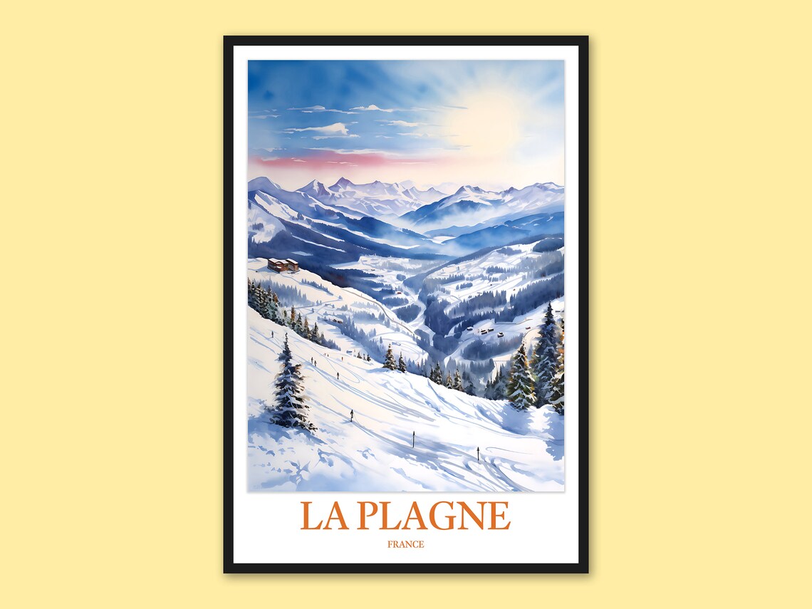La Plagne France Snowy Mountain Peaks Alpine Winter Travel Poster