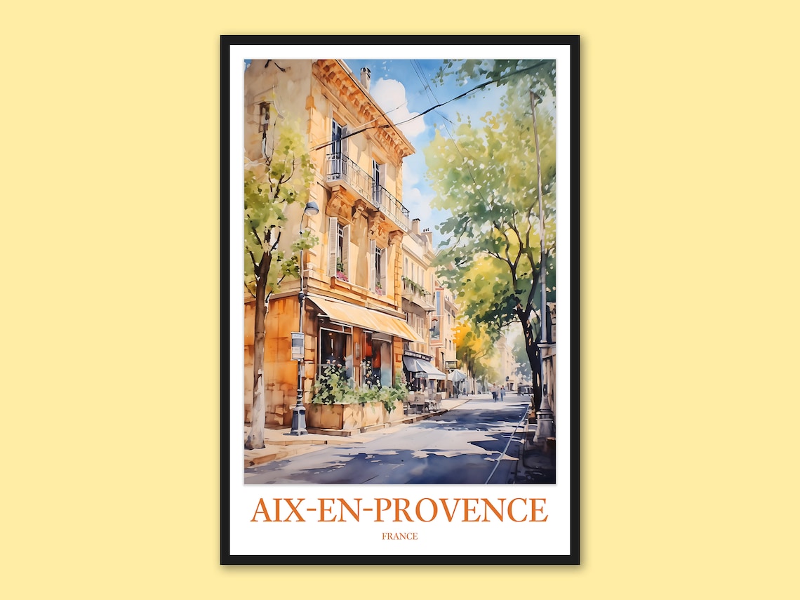 Aix-en-Provence Sunlit Stone Street Watercolor Travel Poster