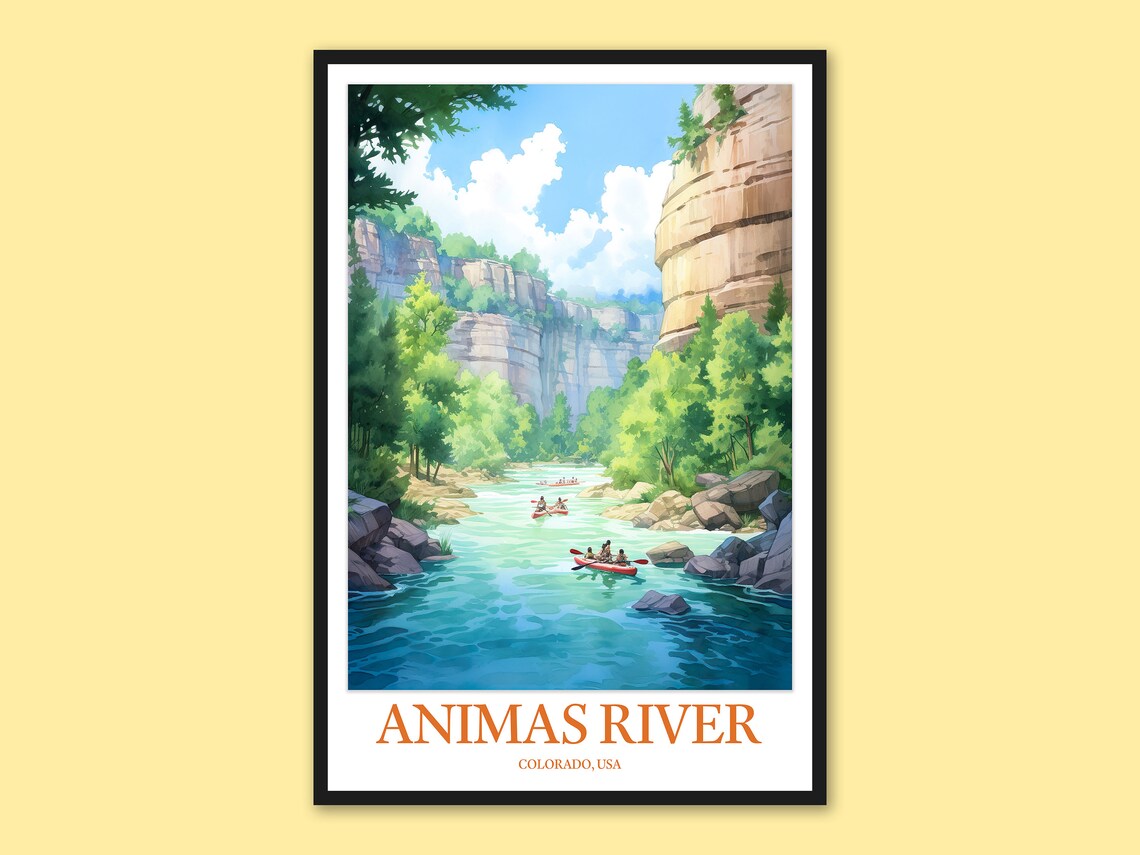 Animas River Colorado Kayaking Canyon Watercolor Travel Poster
