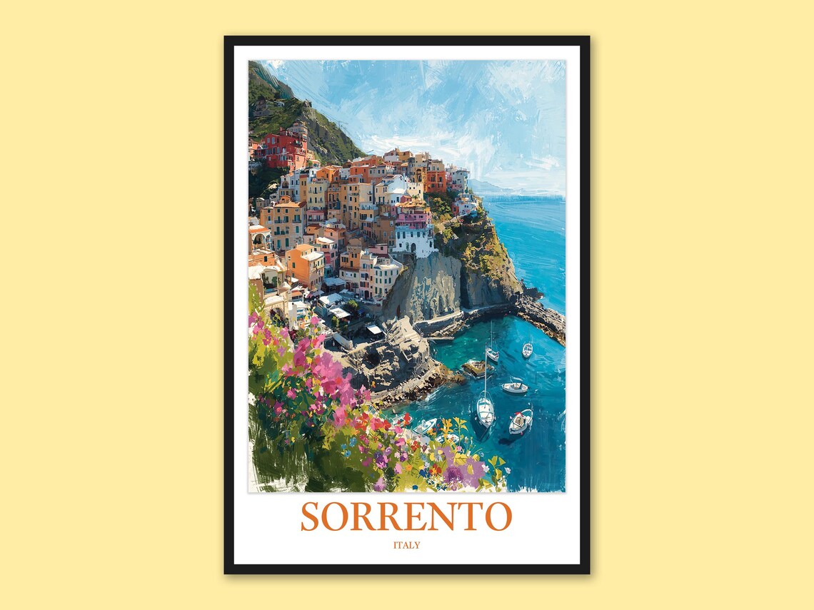 Sorrento Italy Cliffside Village Boats And Flowers Seaside Poster