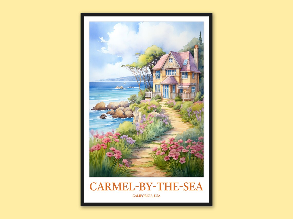 Carmel-by-the-Sea Seaside Cottage Pink Wildflowers California Poster