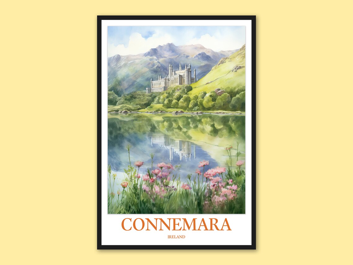 Connemara Ireland Kylemore Abbey Wildflower Meadow Travel Poster