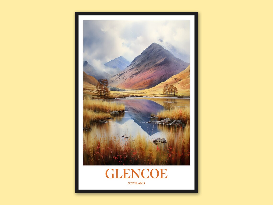 Glencoe Scotland Autumn Valley Loch Highland Landscape Travel Poster