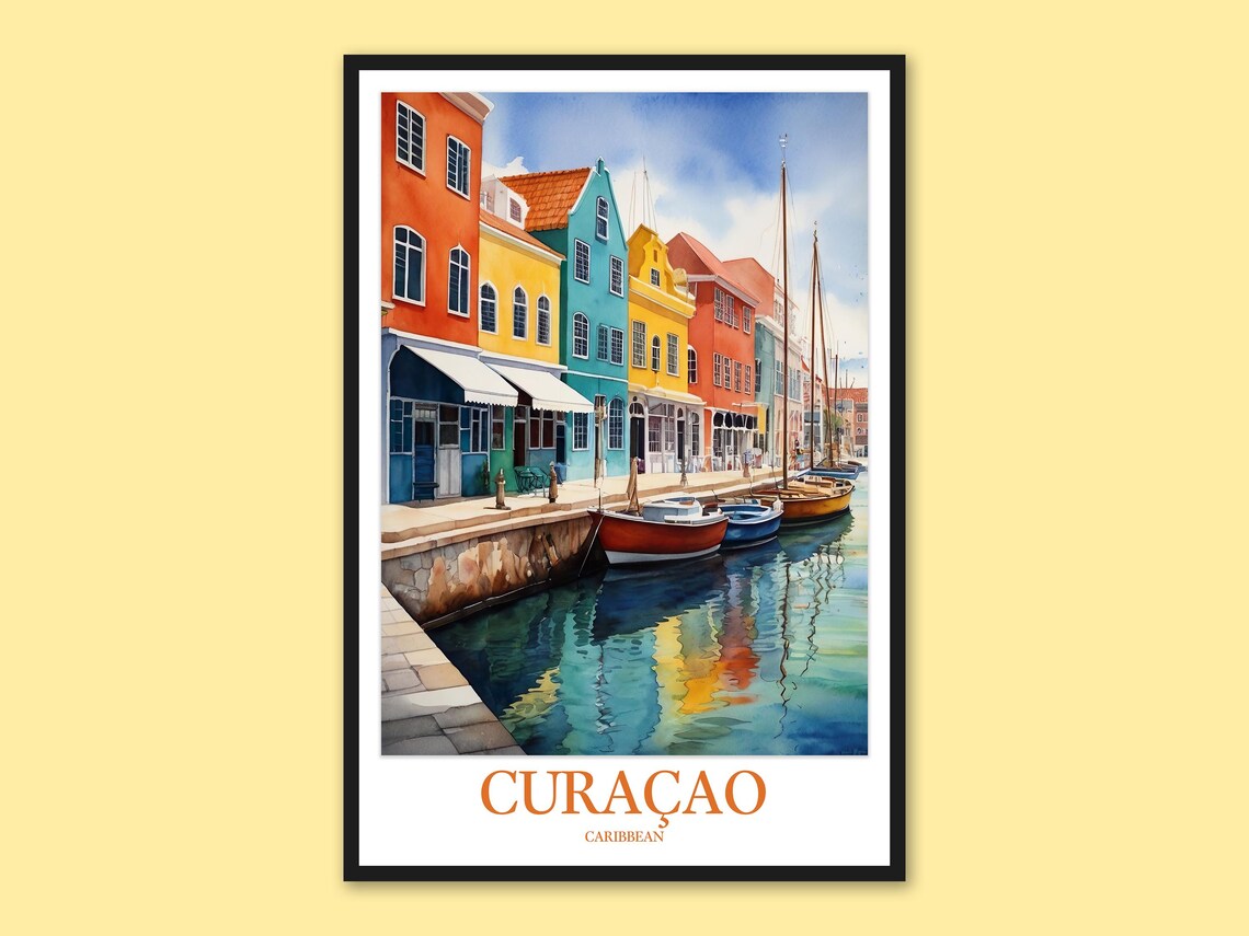 Curaçao Caribbean Handelskade Colorful Row Watercolor Poster
