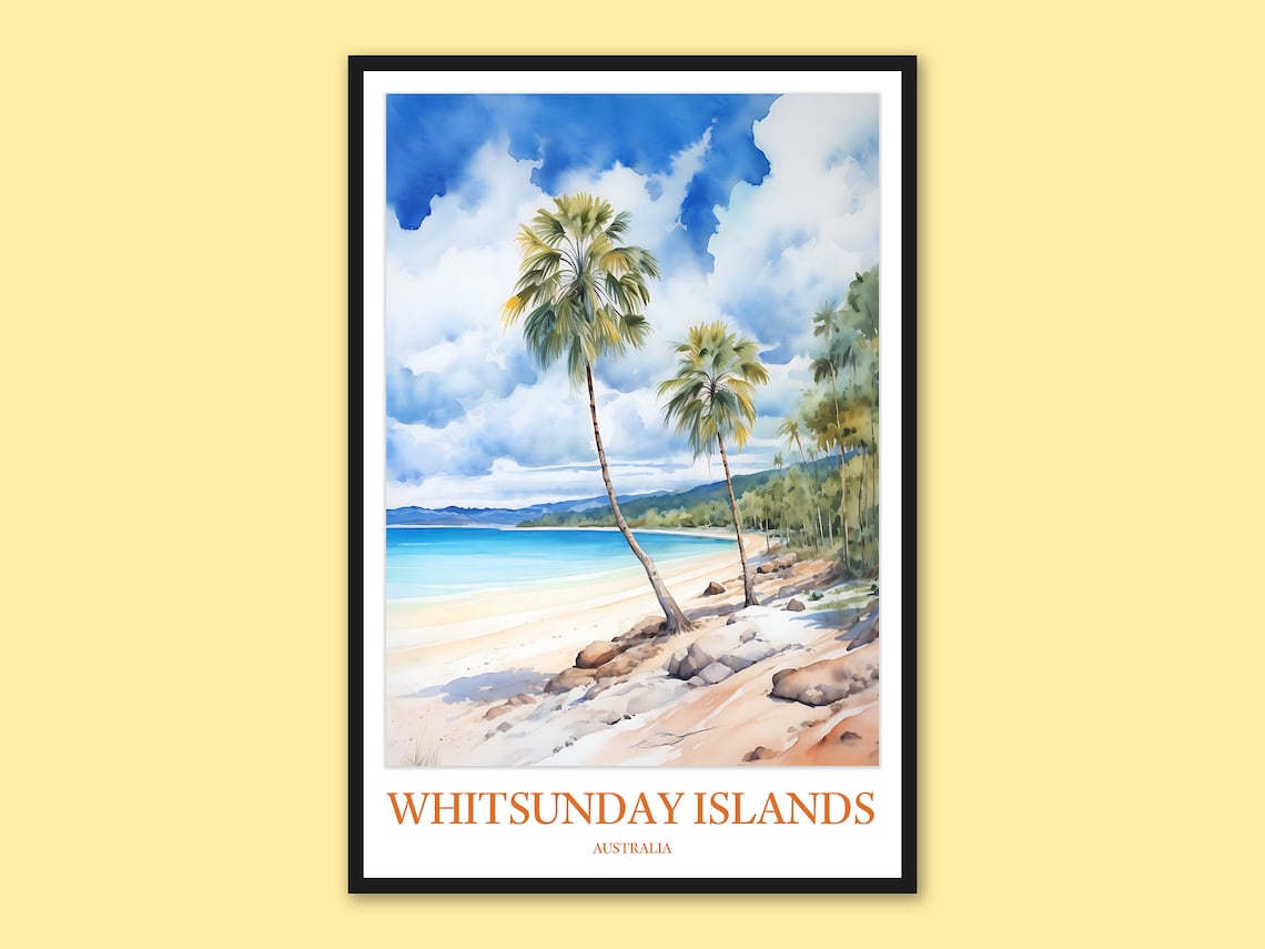 Whitsunday Islands Australia Watercolor Tropical Beach Travel Poster