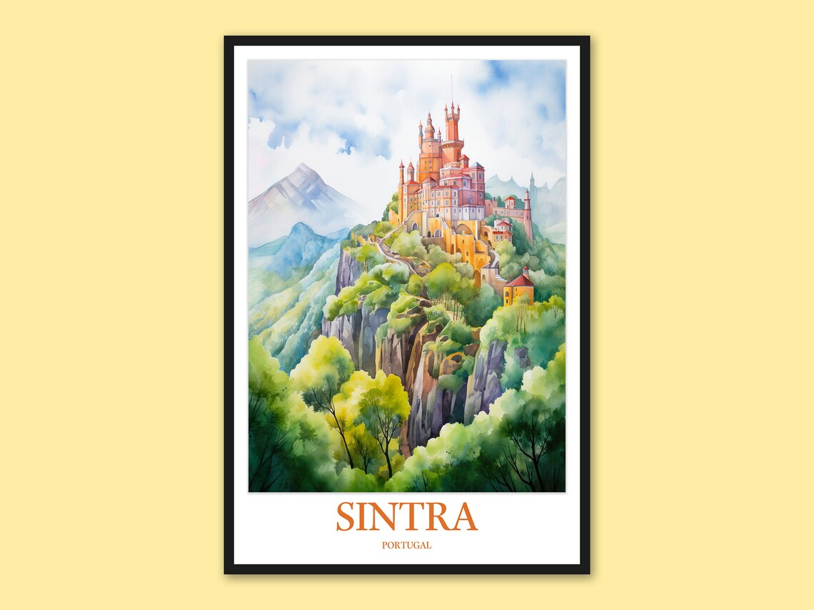 Sintra Portugal Pena Palace Hilltop Watercolor Travel Poster