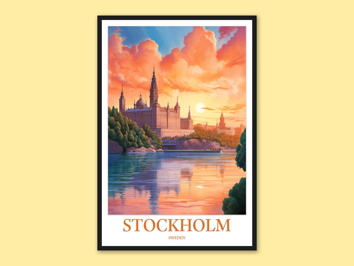 Stockholm Royal Palace Sunset Lake Malaren Travel Art Poster