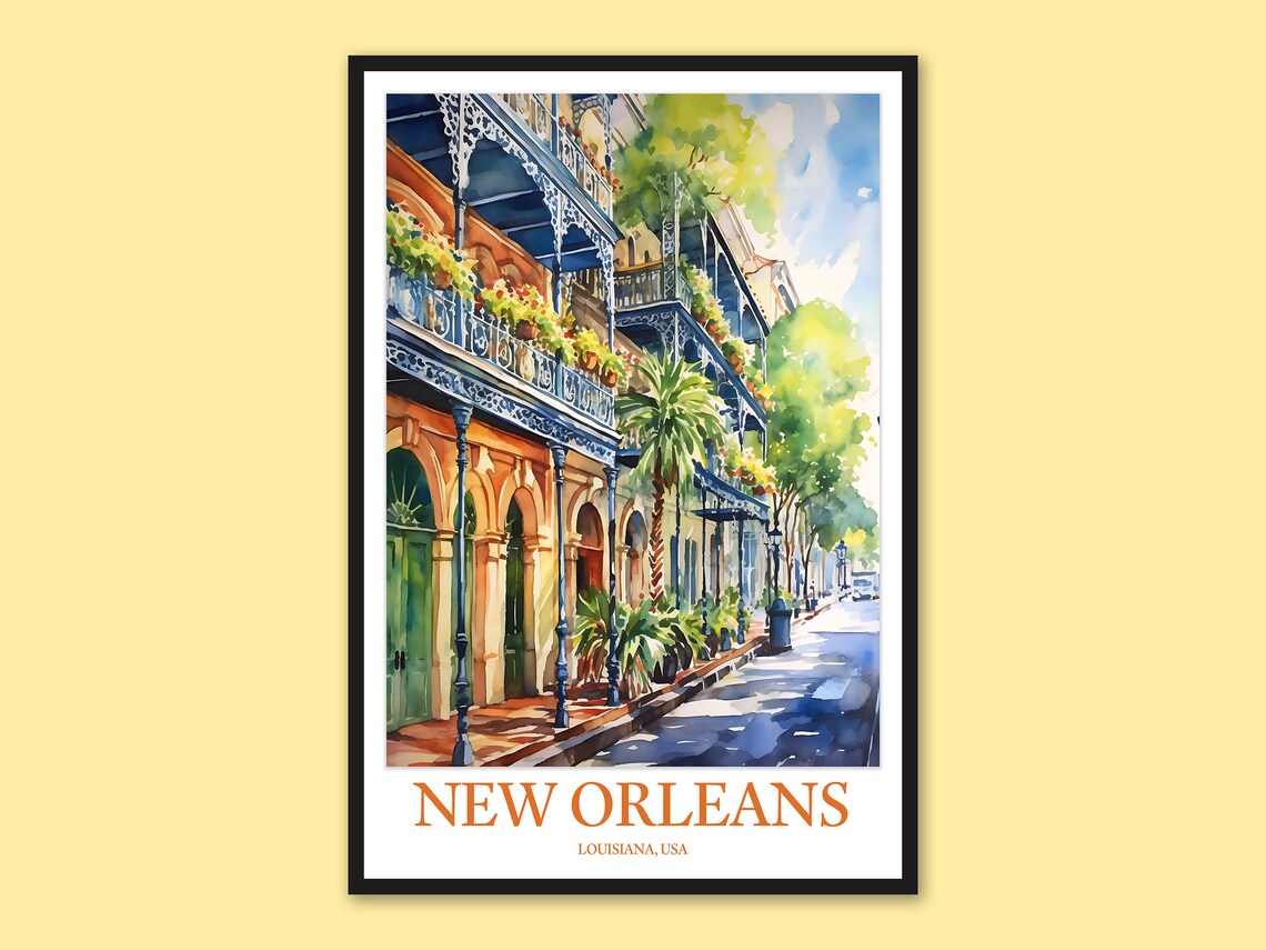 New Orleans French Quarter Balconies Daytime Watercolor Poster