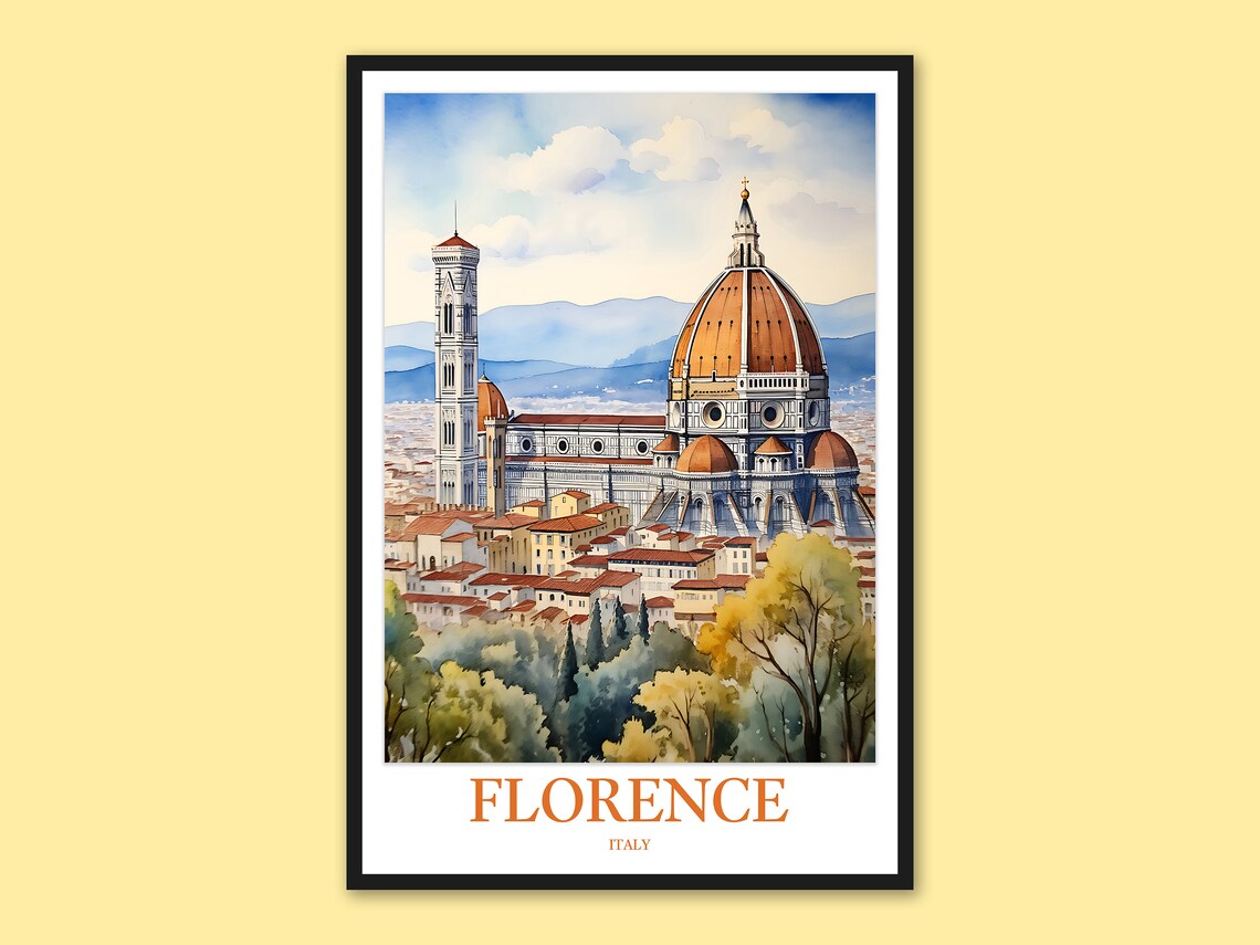 Florence Italy Duomo Cathedral Watercolor Travel Poster City View