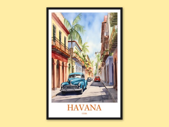 Havana Travel Poster Vintage Car Wall Art